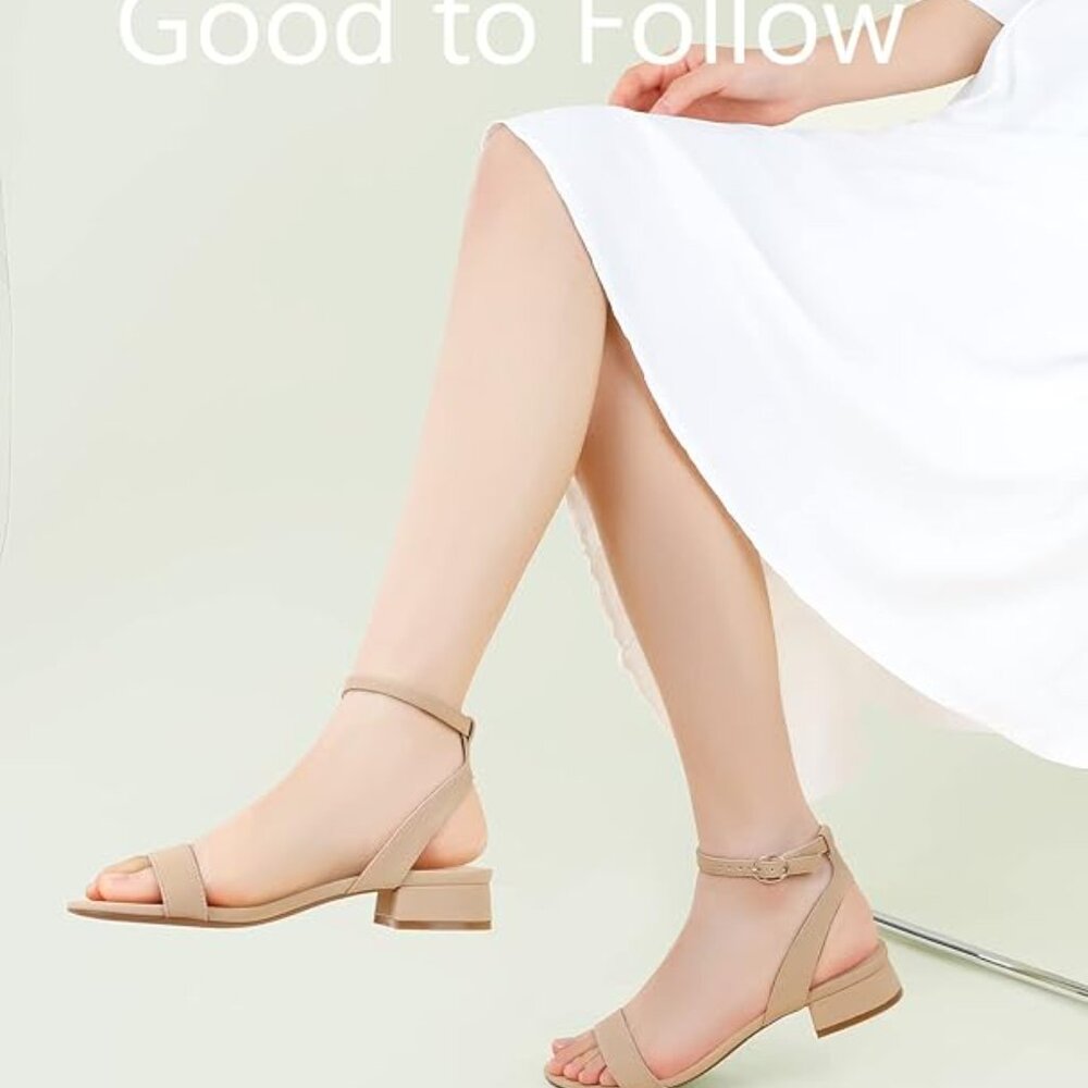 Nude Suede Low Block Heel Sandals Wide Fit Ankle Strap - Picture 6 of 7